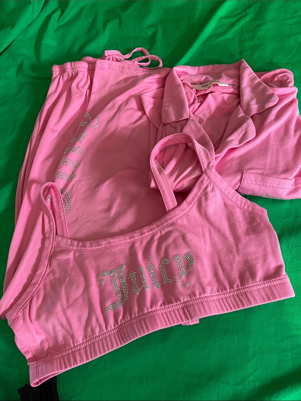 Juicy Couture Pink Rhinestone Logo Bralette and Lounge Set
